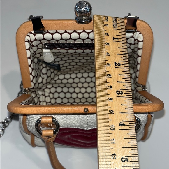 Like New Brighton Mini Heart Leather Kisslock Crossbody Purse (white and pink) - Picture 12 of 16